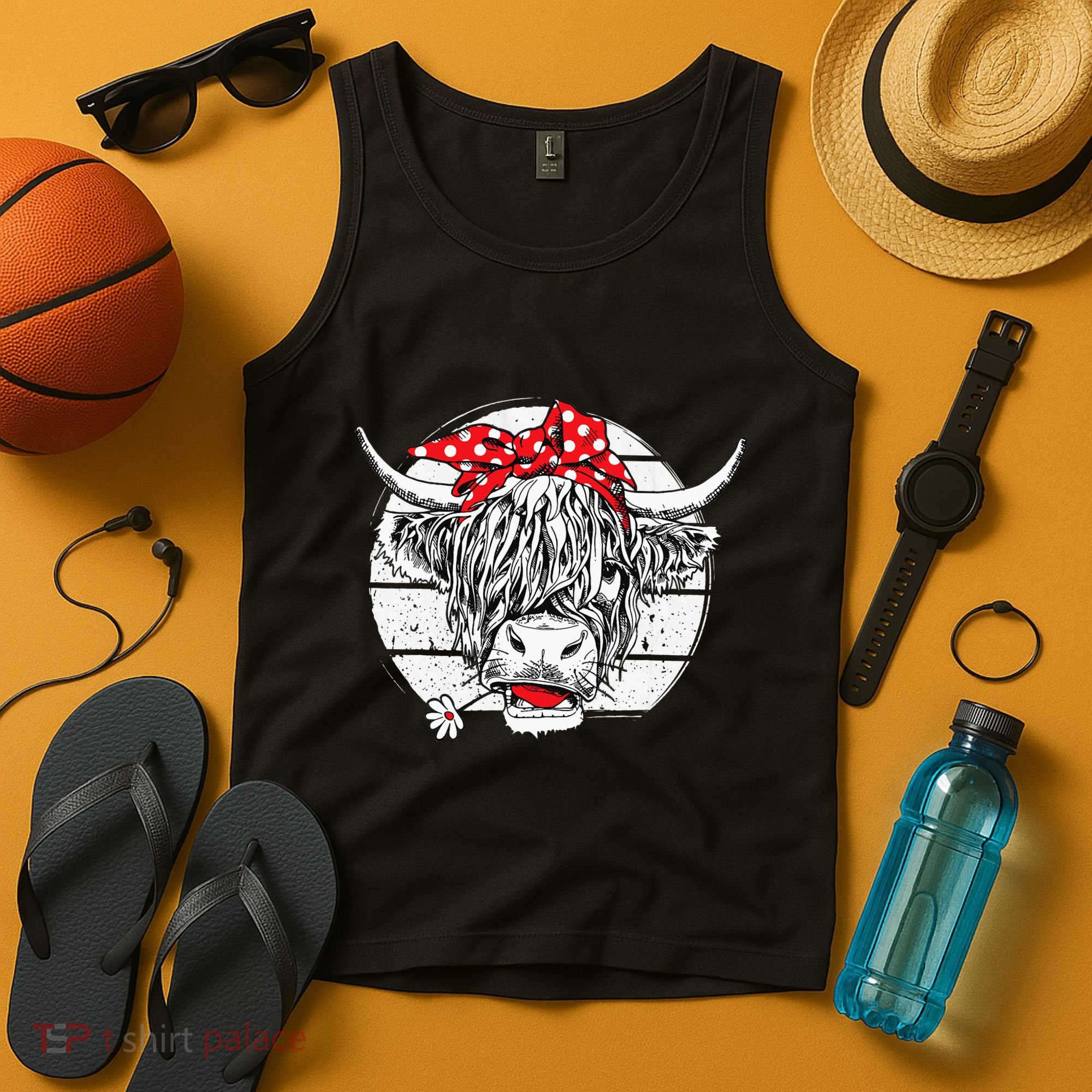 Scottish Highland Cow Cattle Hairy Cow Flowers Woman Tank Top