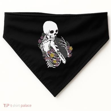 Skeleton Hugging Cat Flowers Skeleton Black Cat Funny Gift USA-Made Doggie Bandana