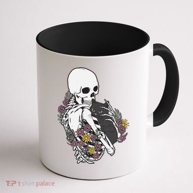 Skeleton Hugging Cat Flowers Skeleton Black Cat Funny Gift Coffee Mug back