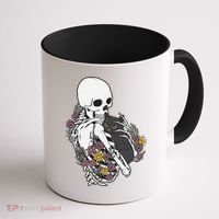Skeleton Hugging Cat Flowers Skeleton Black Cat Funny Gift Coffee Mug thumb 1