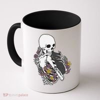 Skeleton Hugging Cat Flowers Skeleton Black Cat Funny Gift Coffee Mug thumb 0