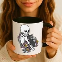 Skeleton Hugging Cat Flowers Skeleton Black Cat Funny Gift Coffee Mug thumb 3