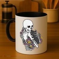 Skeleton Hugging Cat Flowers Skeleton Black Cat Funny Gift Coffee Mug thumb 4