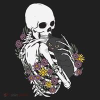 Skeleton Hugging Cat Flowers Skeleton Black Cat Funny Gift Beanie thumb 2