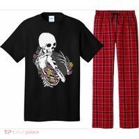 Skeleton Hugging Cat Flowers Skeleton Black Cat Funny Gift Pajama Set thumb 0