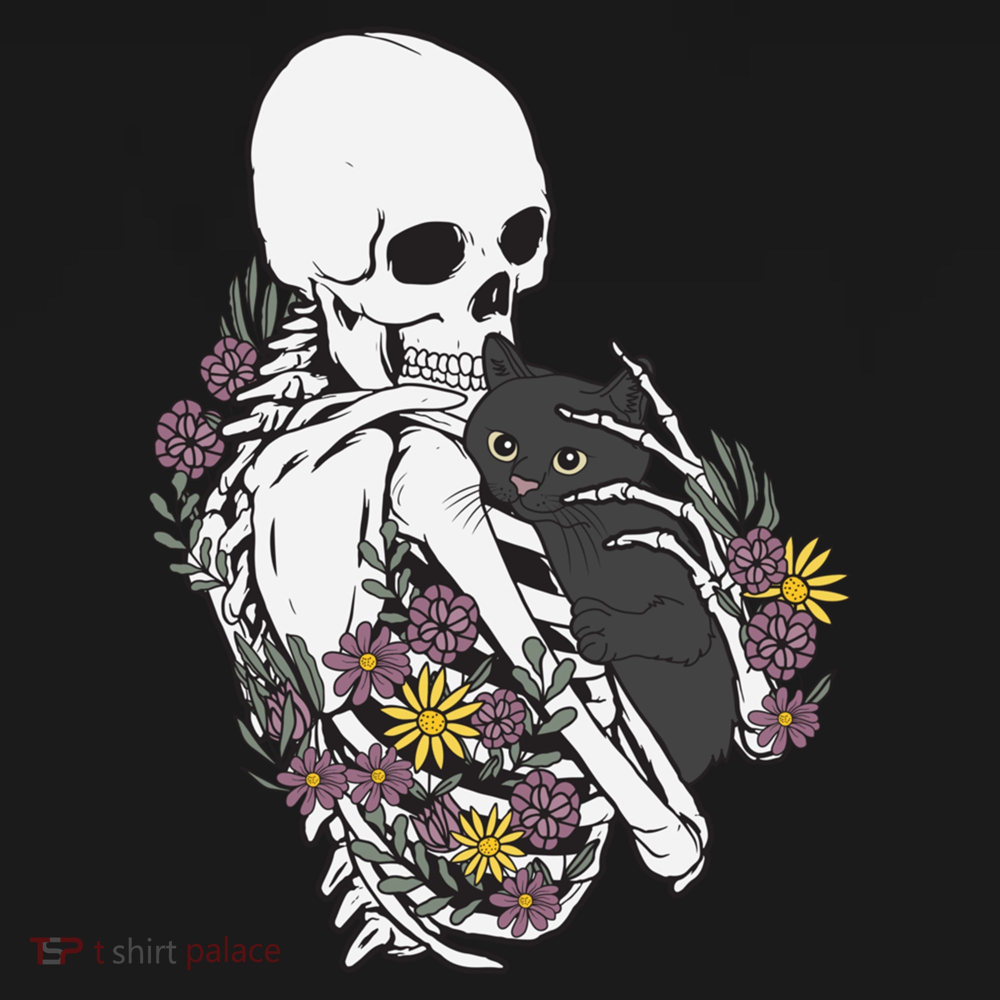 Skeleton Hugging Cat Flowers Skeleton Black Cat Funny Gift Ornament