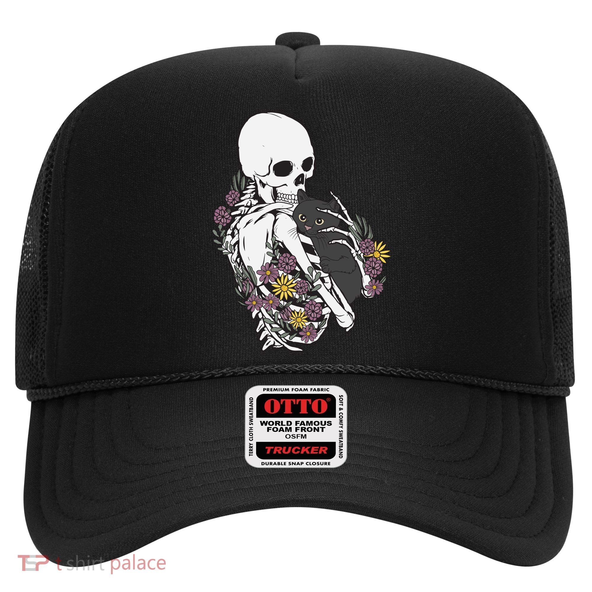 Skeleton Hugging Cat Flowers Skeleton Black Cat Funny Gift Hat