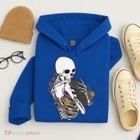 Skeleton Hugging Cat Flowers Skeleton Black Cat Funny Gift Hoodie thumb 4
