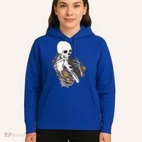 Skeleton Hugging Cat Flowers Skeleton Black Cat Funny Gift Hoodie thumb 5