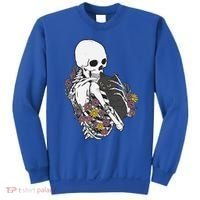 Skeleton Hugging Cat Flowers Skeleton Black Cat Funny Gift Sweatshirt thumb 0