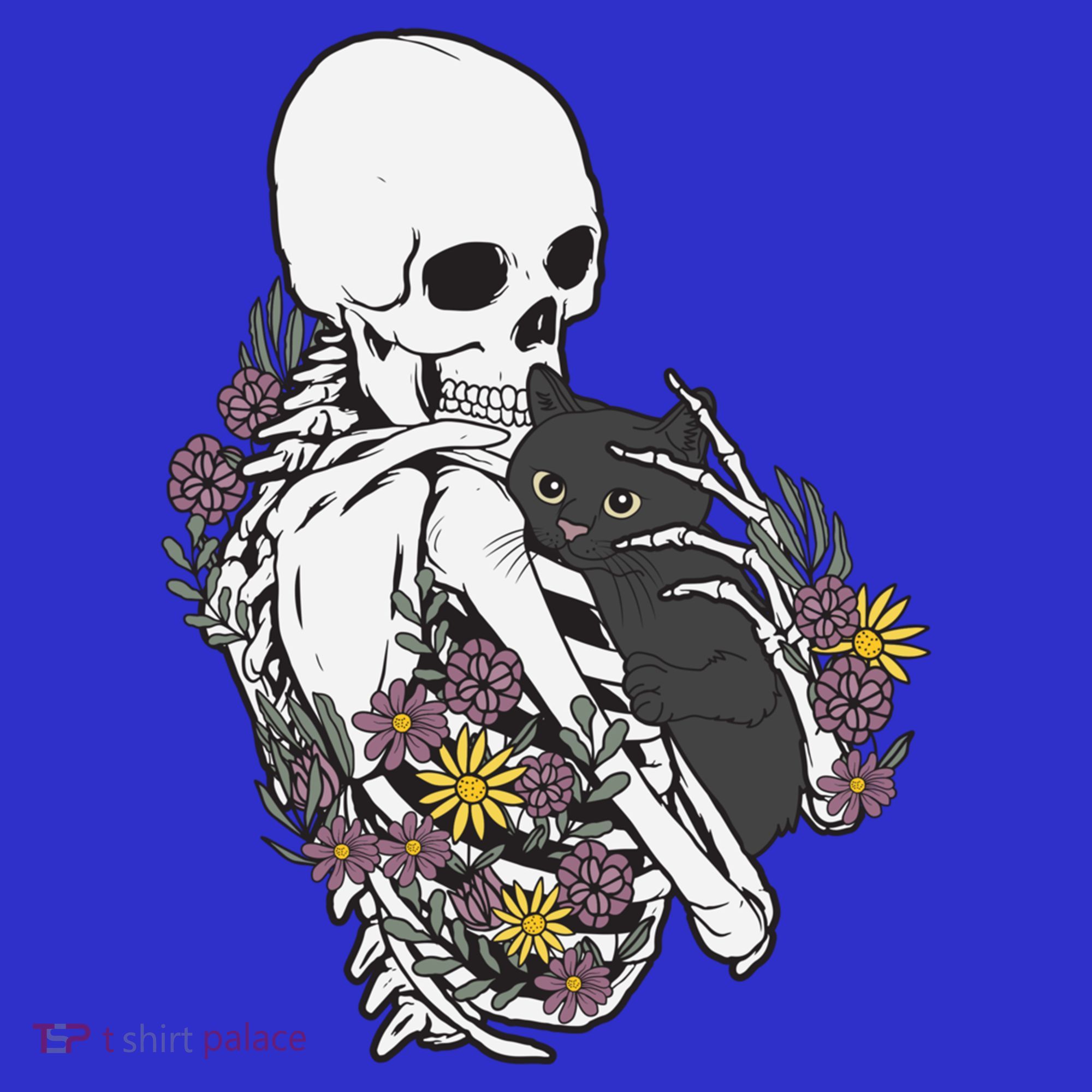 Skeleton Hugging Cat Flowers Skeleton Black Cat Funny Gift Sweatshirt