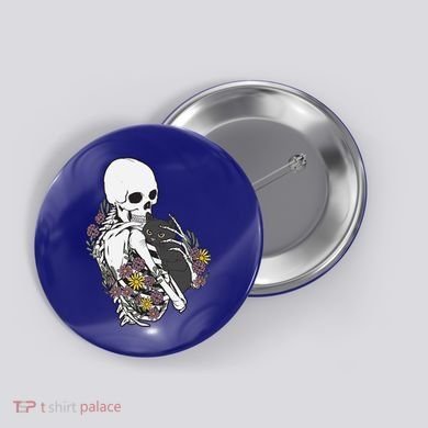 Skeleton Hugging Cat Flowers Skeleton Black Cat Funny Gift Button