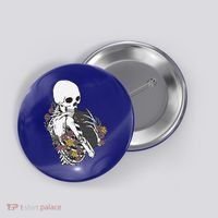 Skeleton Hugging Cat Flowers Skeleton Black Cat Funny Gift Button thumb 0