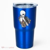 Skeleton Hugging Cat Flowers Skeleton Black Cat Funny Gift Tumbler thumb 0