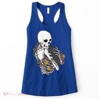 Skeleton Hugging Cat Flowers Skeleton Black Cat Funny Gift Women's Tank Top thumb 0