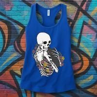 Skeleton Hugging Cat Flowers Skeleton Black Cat Funny Gift Women's Tank Top thumb 3