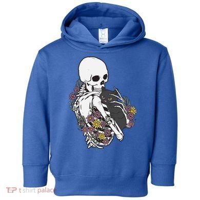 Skeleton Hugging Cat Flowers Skeleton Black Cat Funny Gift Toddler Hoodie