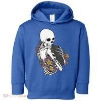 Skeleton Hugging Cat Flowers Skeleton Black Cat Funny Gift Toddler Hoodie thumb 0