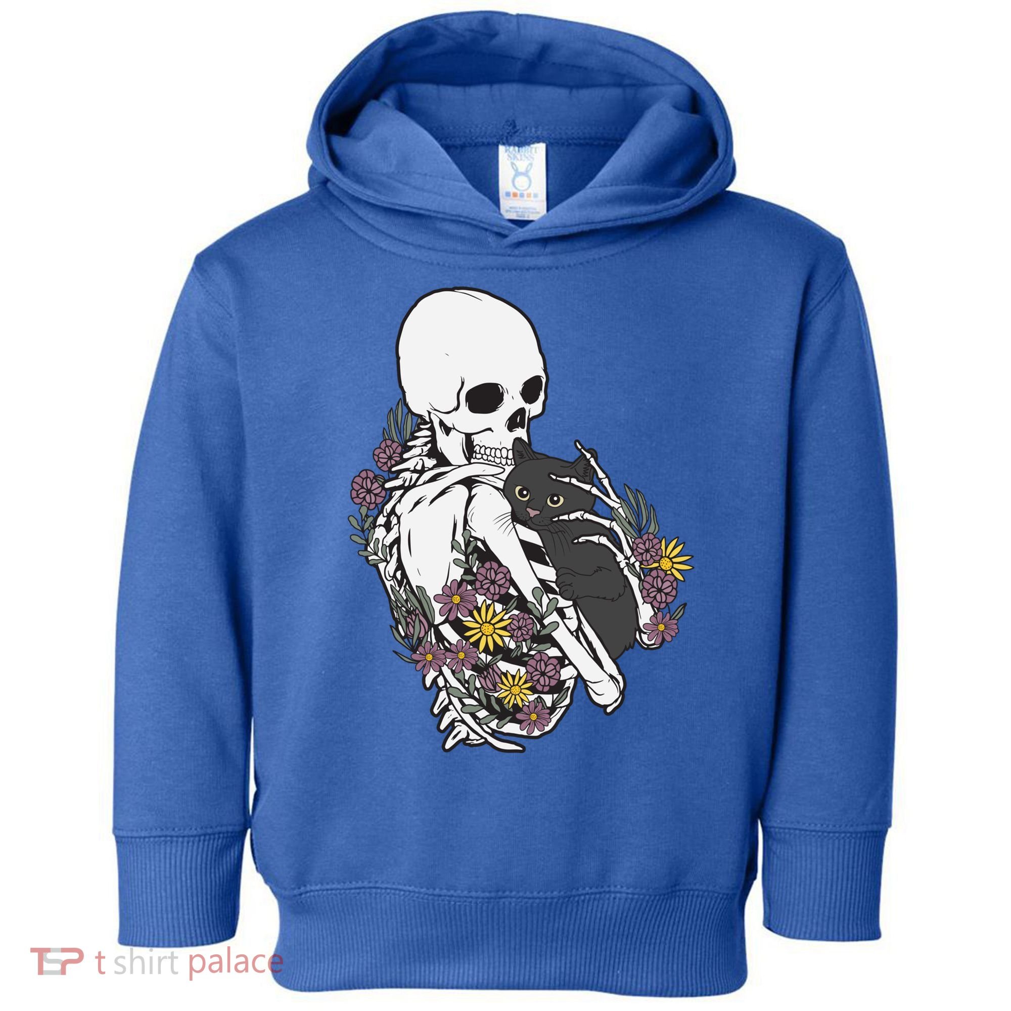 Skeleton Hugging Cat Flowers Skeleton Black Cat Funny Gift Toddler Hoodie