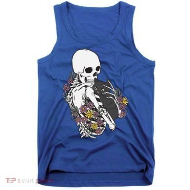 Skeleton Hugging Cat Flowers Skeleton Black Cat Funny Gift Tank Top