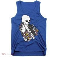 Skeleton Hugging Cat Flowers Skeleton Black Cat Funny Gift Tank Top thumb 0