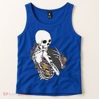 Skeleton Hugging Cat Flowers Skeleton Black Cat Funny Gift Tank Top thumb 2