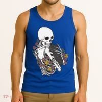 Skeleton Hugging Cat Flowers Skeleton Black Cat Funny Gift Tank Top thumb 3