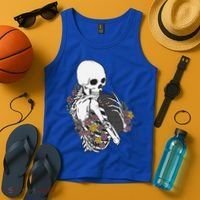 Skeleton Hugging Cat Flowers Skeleton Black Cat Funny Gift Tank Top thumb 4