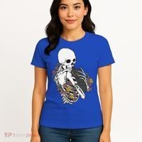 Skeleton Hugging Cat Flowers Skeleton Black Cat Funny Gift Women's T-Shirt thumb 4