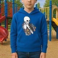 Skeleton Hugging Cat Flowers Skeleton Black Cat Funny Gift Kids Hoodie thumb 2