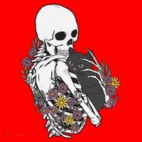 Skeleton Hugging Cat Flowers Skeleton Black Cat Funny Gift Santa Hat thumb 1