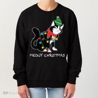 Santa Hat Cat Meowy X-Mas Light Up Funny Christmas Gift Women's Sweatshirt thumb 0