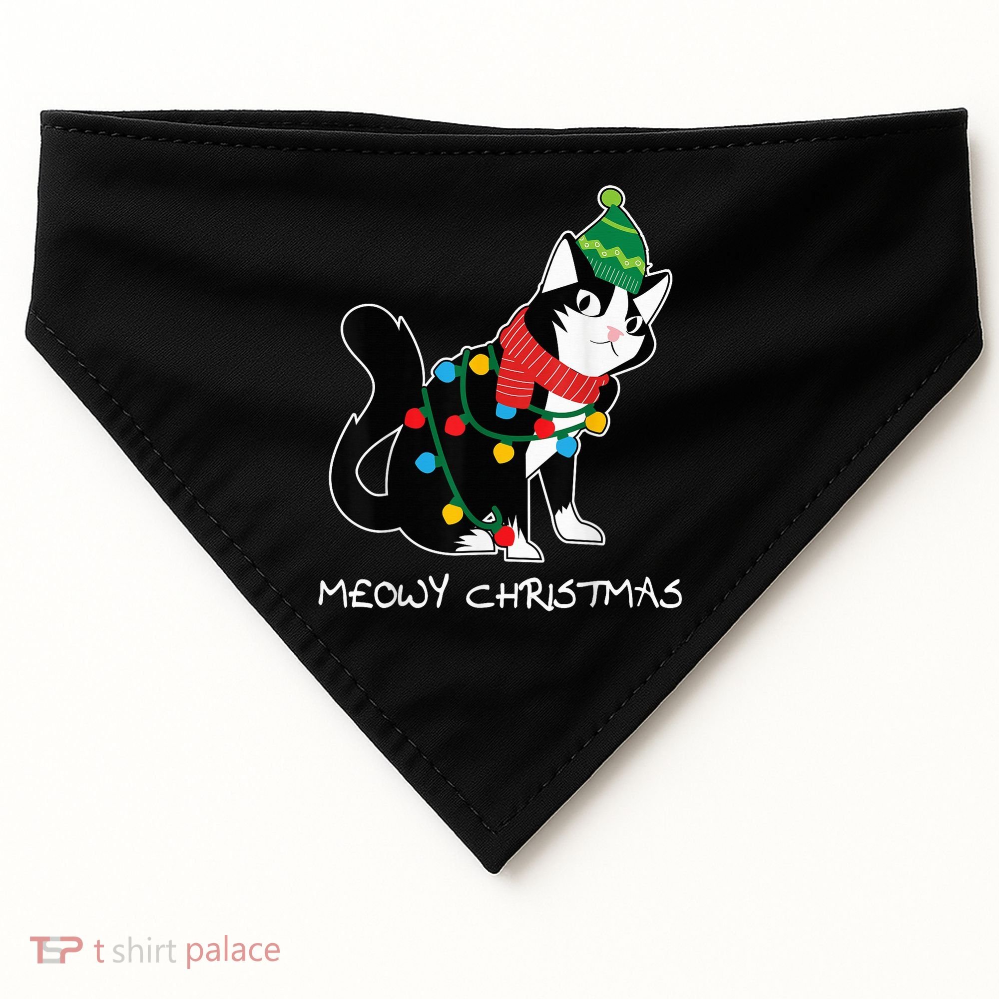 Santa Hat Cat Meowy X-Mas Light Up Funny Christmas Gift USA-Made Doggie Bandana