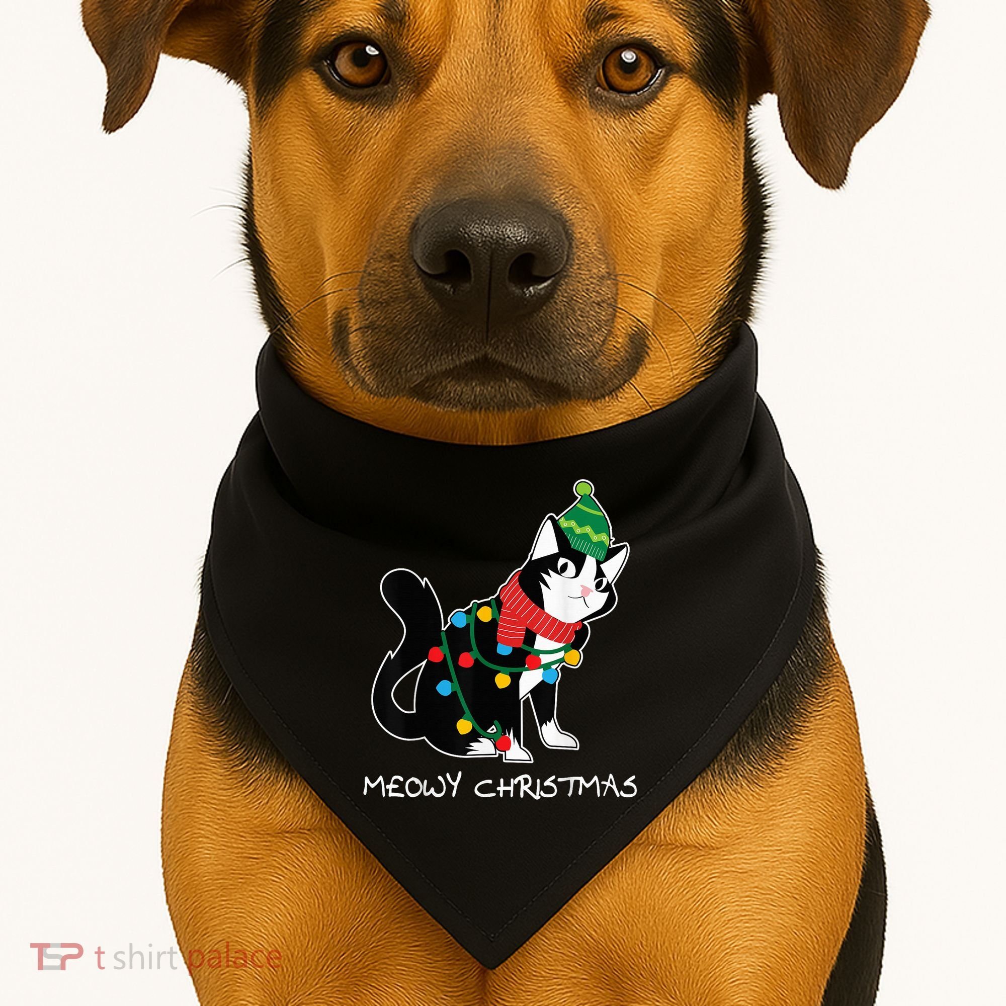 Santa Hat Cat Meowy X-Mas Light Up Funny Christmas Gift USA-Made Doggie Bandana