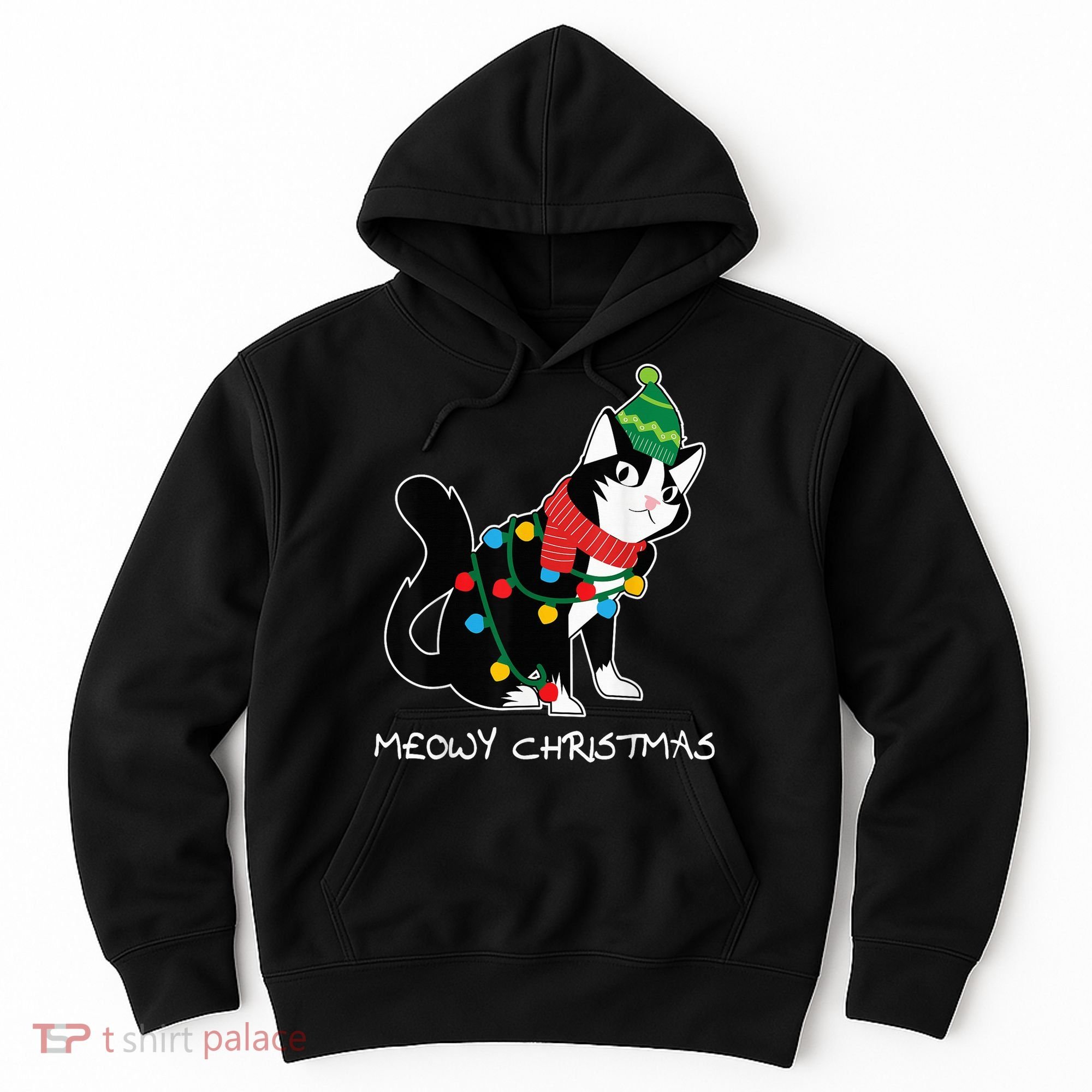 Santa Hat Cat Meowy X-Mas Light Up Funny Christmas Gift Hoodie