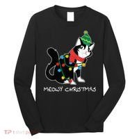 Santa Hat Cat Meowy X-Mas Light Up Funny Christmas Gift Long Sleeve Shirt thumb 0