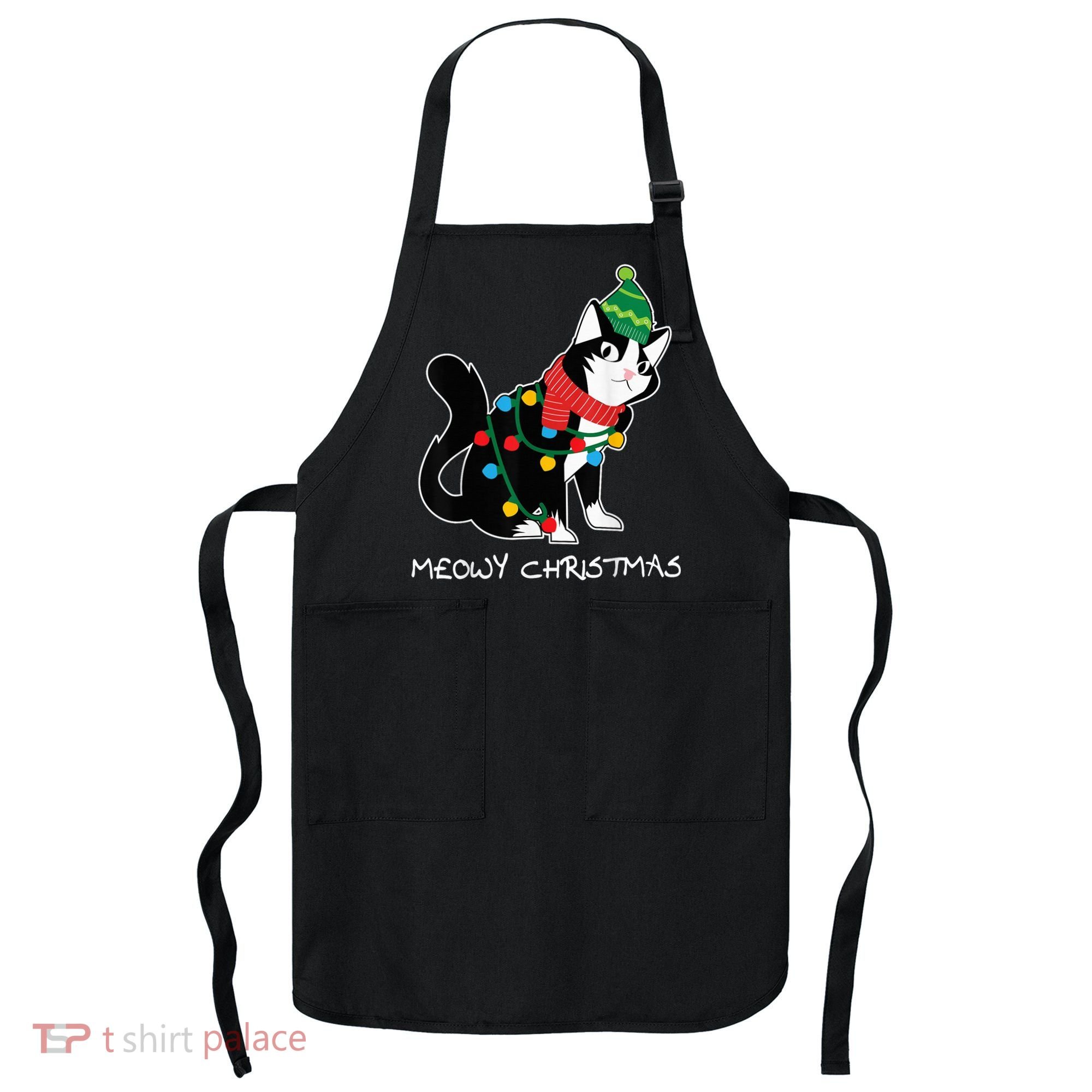 Santa Hat Cat Meowy X-Mas Light Up Funny Christmas Gift Apron