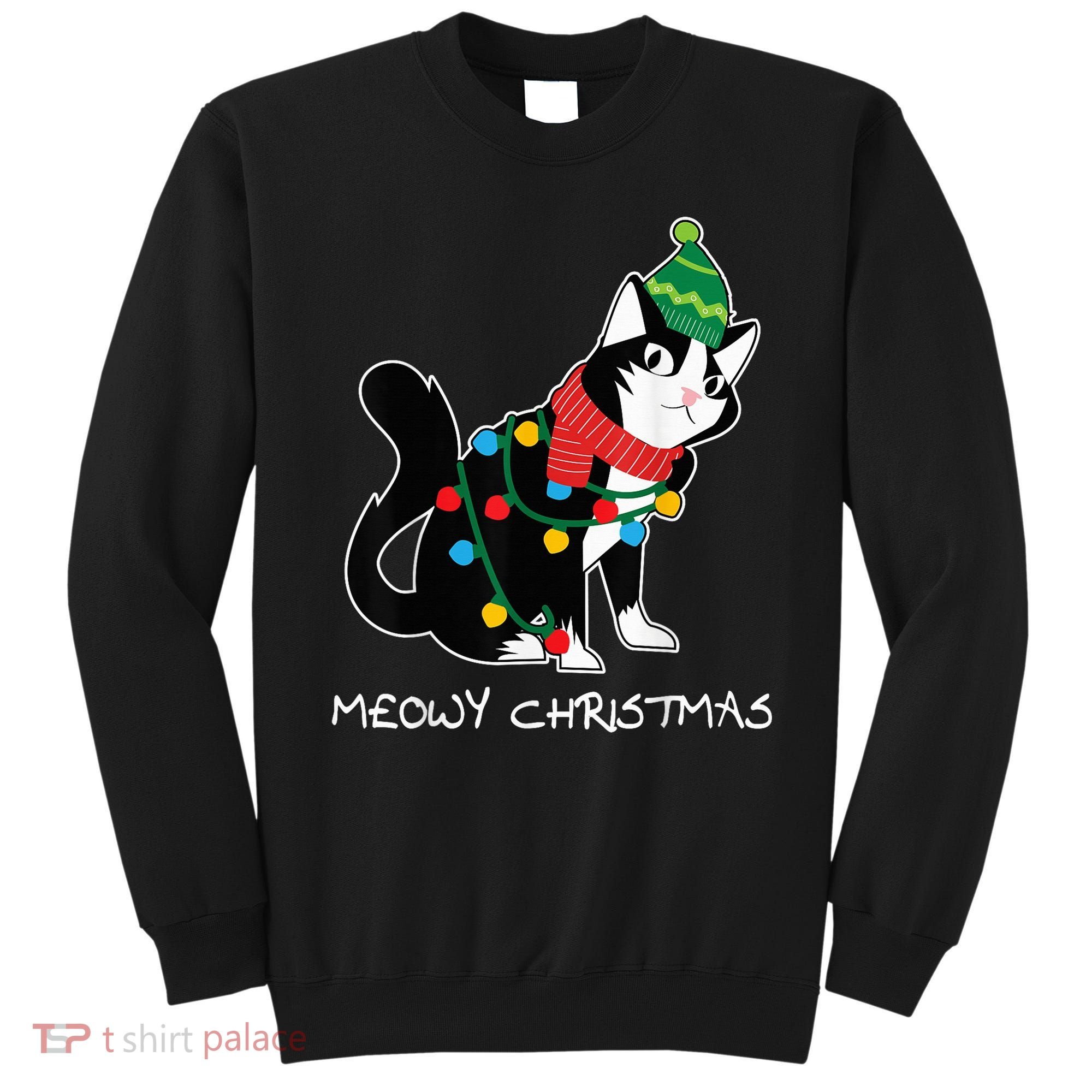 Santa Hat Cat Meowy X-Mas Light Up Funny Christmas Gift Sweatshirt