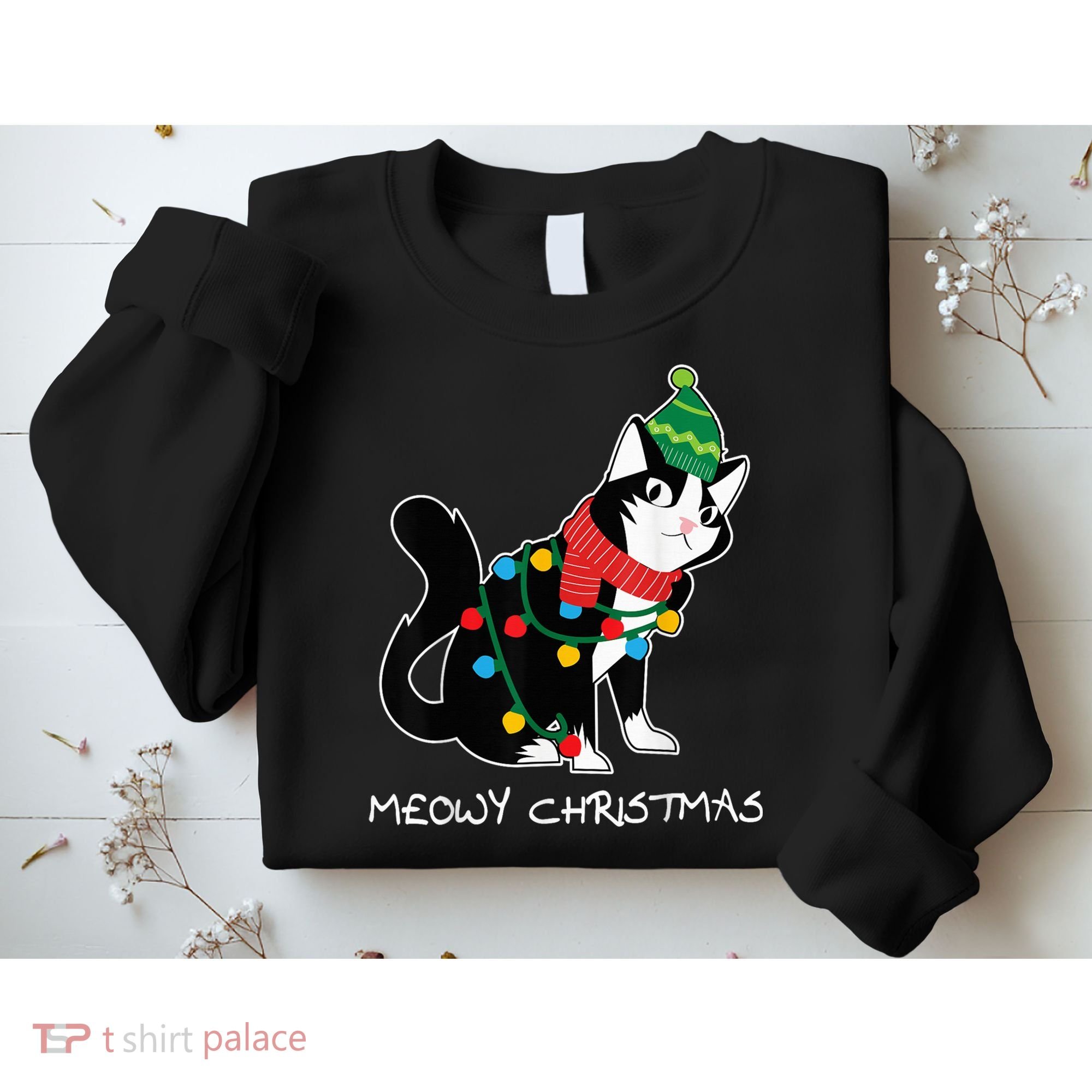 Santa Hat Cat Meowy X-Mas Light Up Funny Christmas Gift Sweatshirt