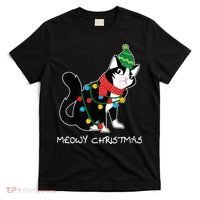 Santa Hat Cat Meowy X-Mas Light Up Funny Christmas Gift T-Shirt thumb 0