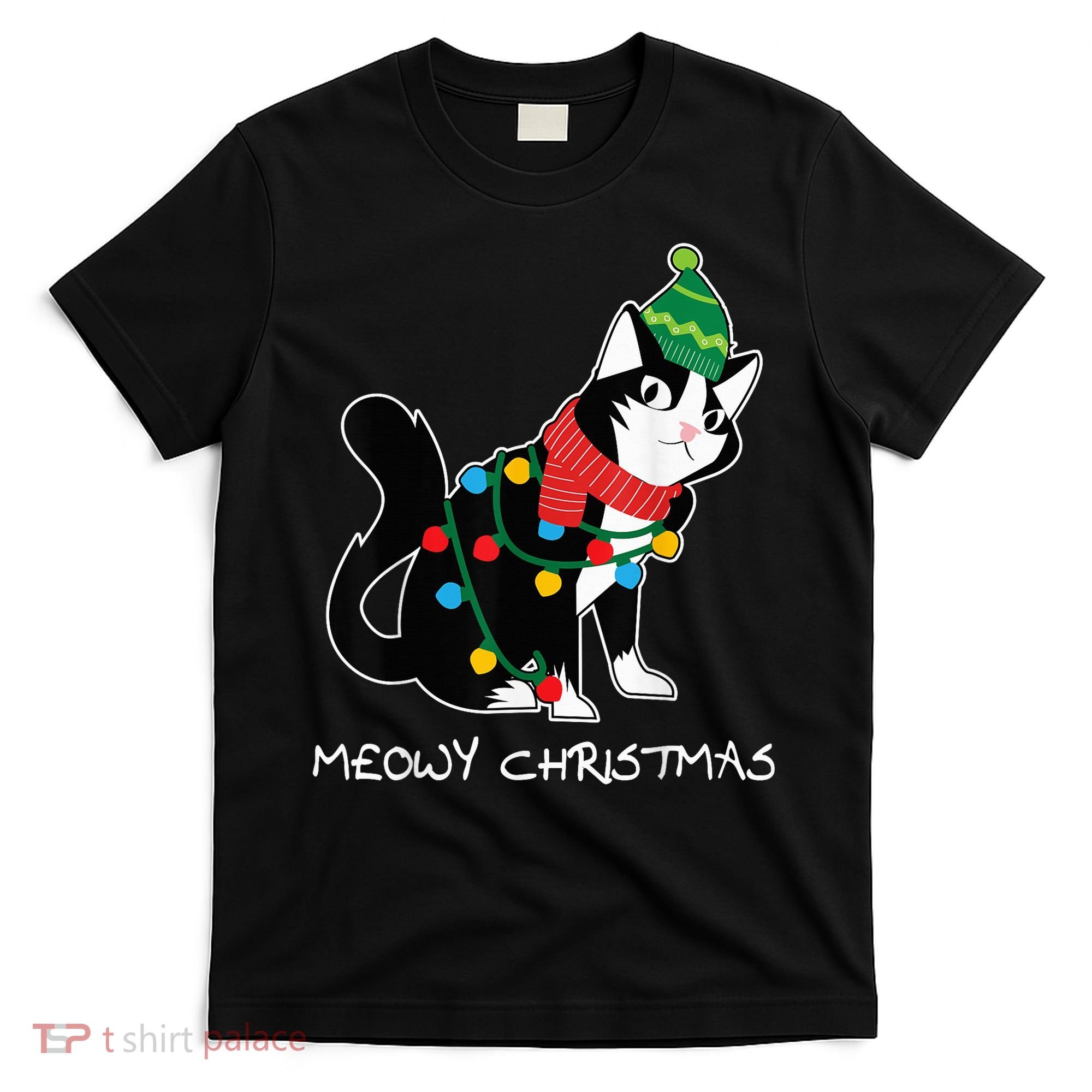 Santa Hat Cat Meowy X-Mas Light Up Funny Christmas Gift T-Shirt