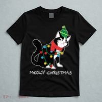 Santa Hat Cat Meowy X-Mas Light Up Funny Christmas Gift T-Shirt thumb 5