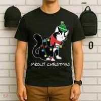 Santa Hat Cat Meowy X-Mas Light Up Funny Christmas Gift T-Shirt thumb 6