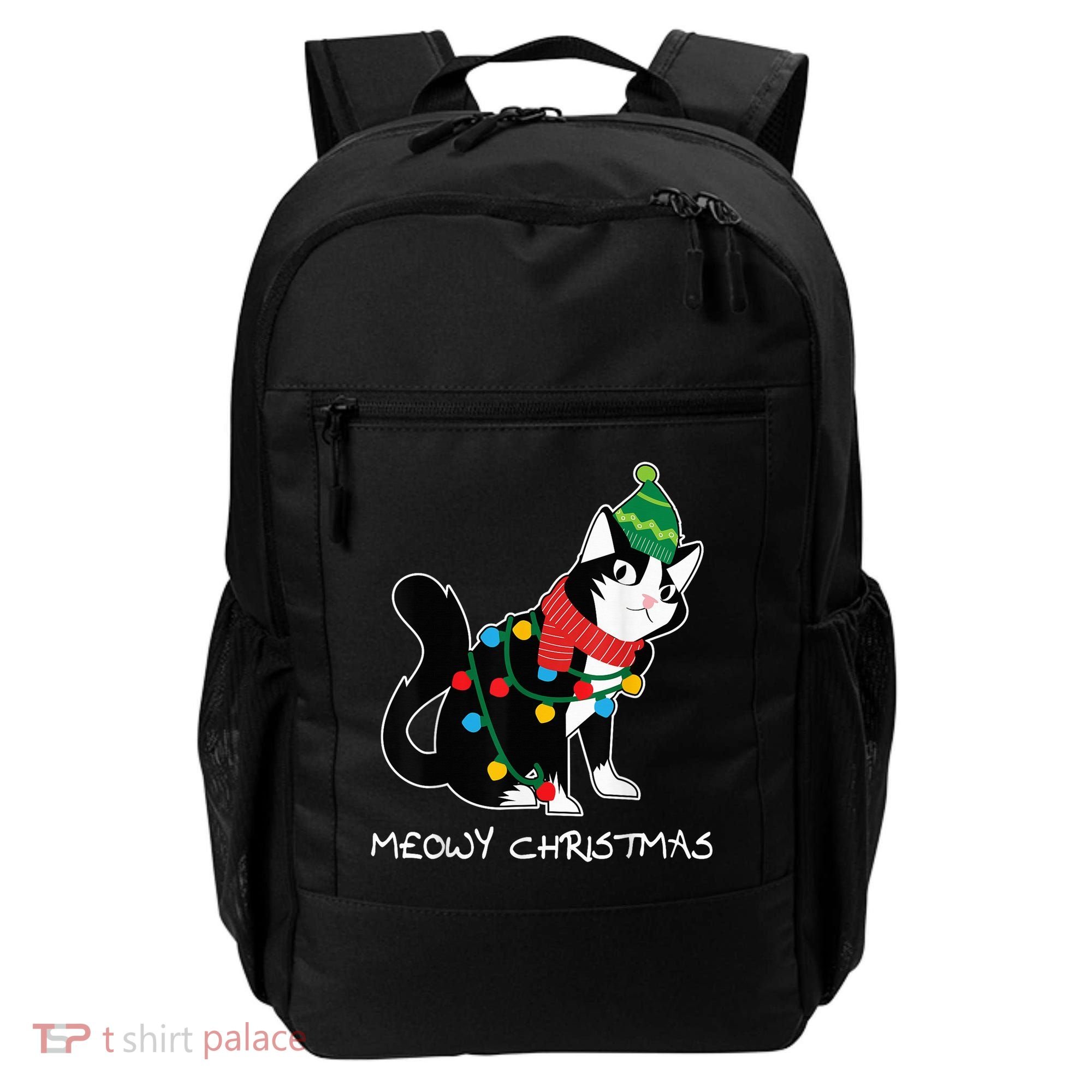 Santa Hat Cat Meowy X-Mas Light Up Funny Christmas Gift Backpack