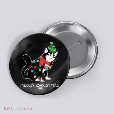 Santa Hat Cat Meowy X-Mas Light Up Funny Christmas Gift Button