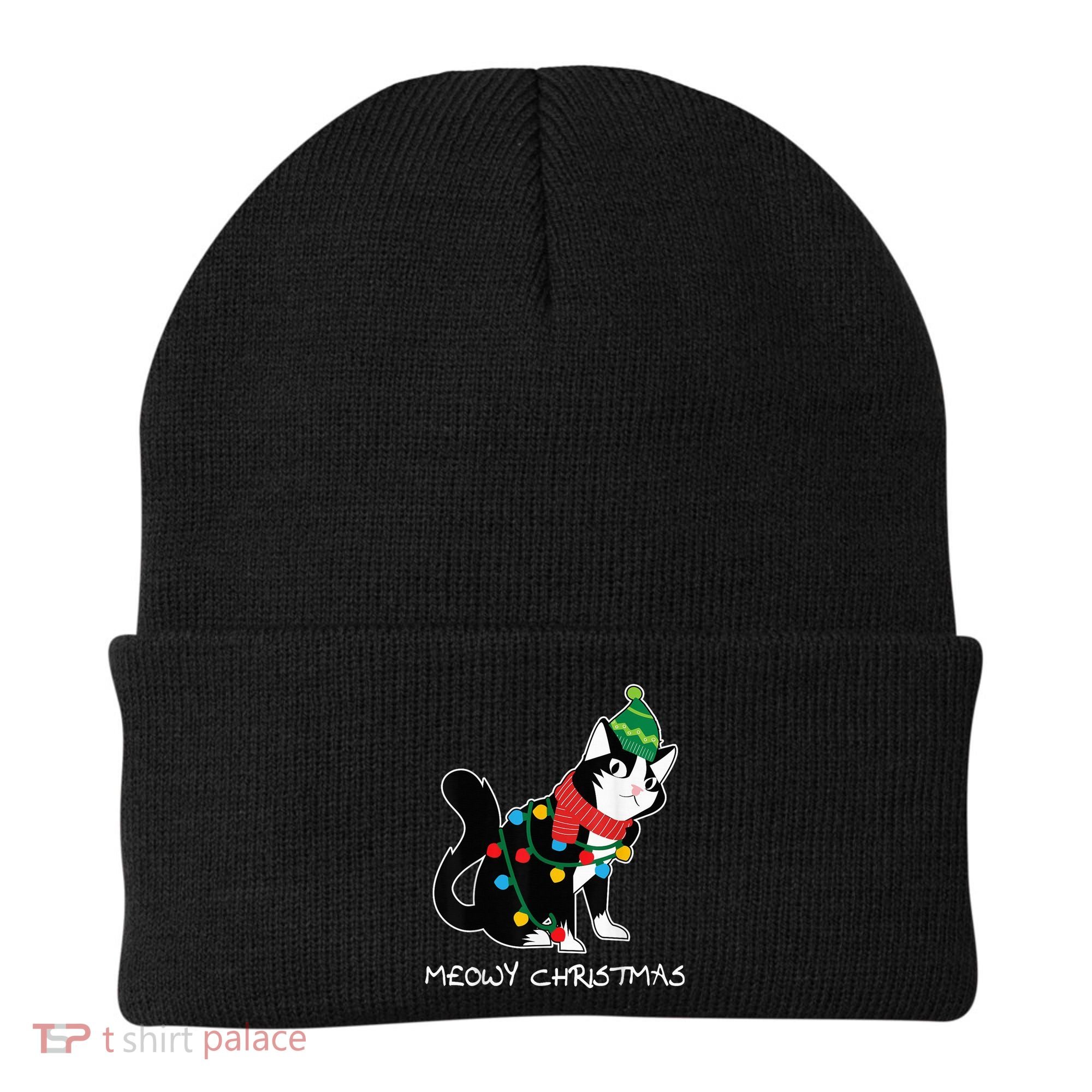 Santa Hat Cat Meowy X-Mas Light Up Funny Christmas Gift Beanie