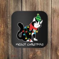 Santa Hat Cat Meowy X-Mas Light Up Funny Christmas Gift Coaster thumb 0