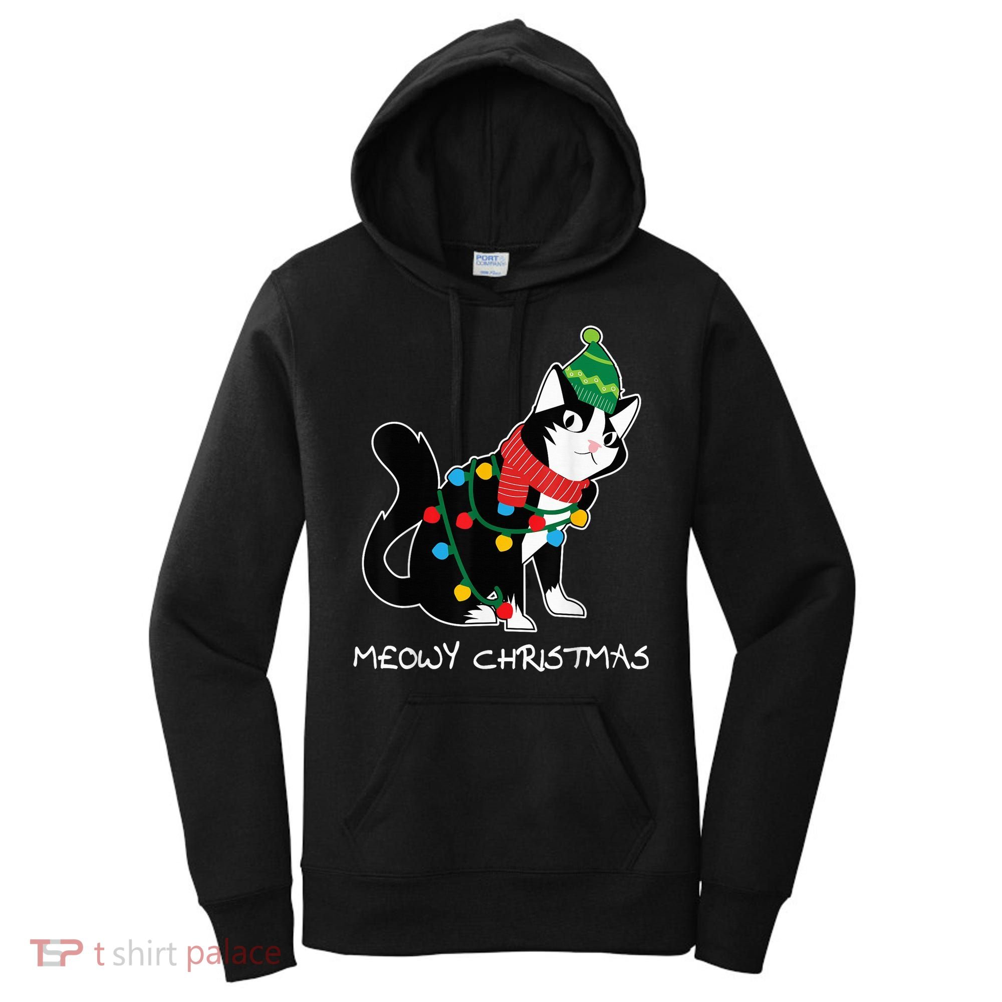 Santa Hat Cat Meowy X-Mas Light Up Funny Christmas Gift Women's Hoodie