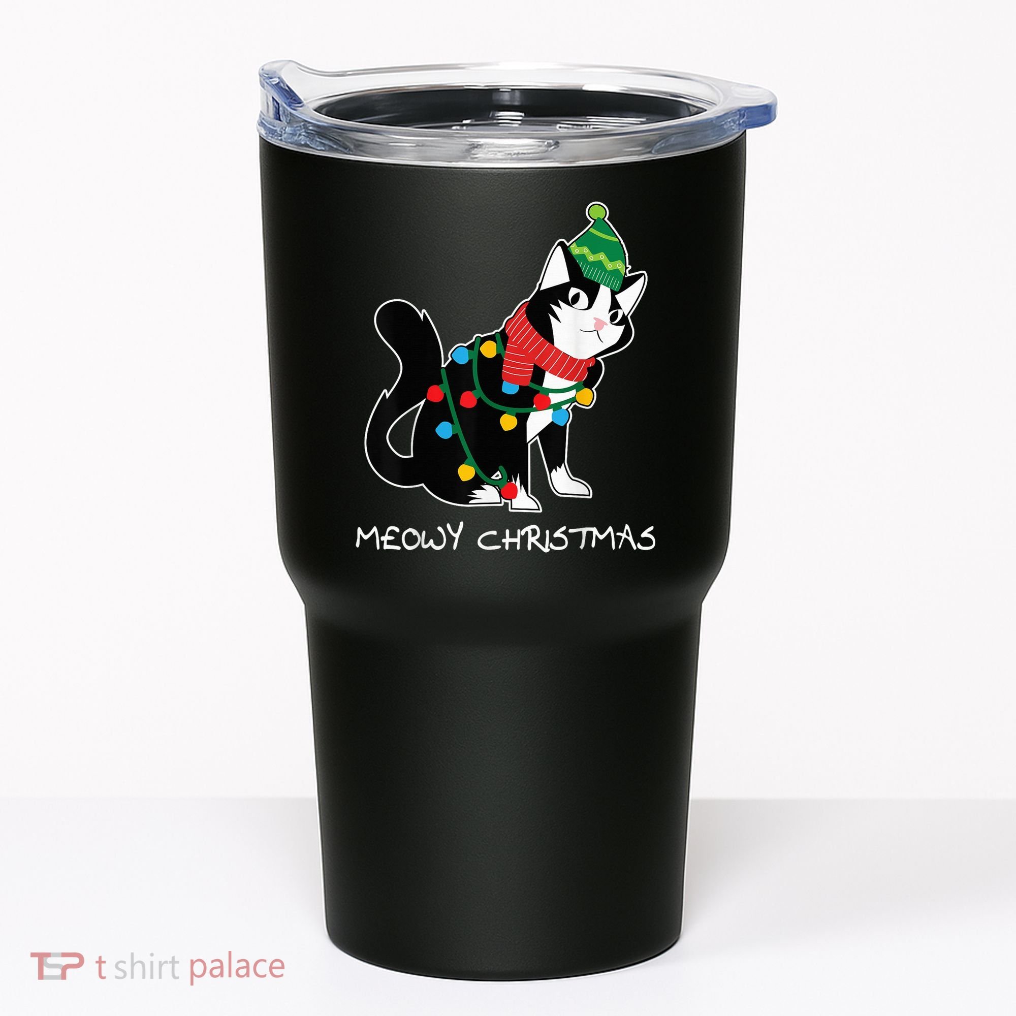 Santa Hat Cat Meowy X-Mas Light Up Funny Christmas Gift Tumbler