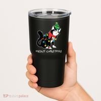 Santa Hat Cat Meowy X-Mas Light Up Funny Christmas Gift Tumbler thumb 2